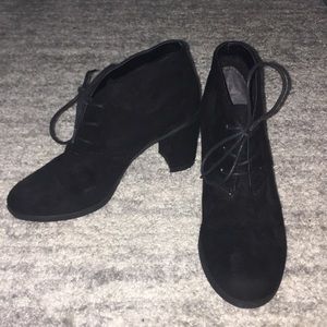 Lace up black suede booties